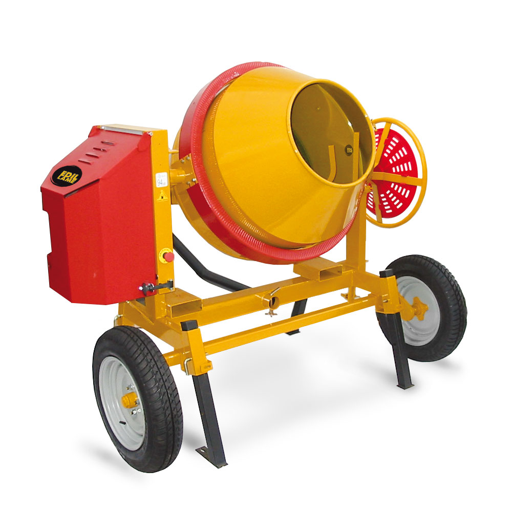 Edil Lame BF-BFR. Towable and silenced concrete mixer, tilting system with gear transmission with cast iron crown and pinion, superior strength 